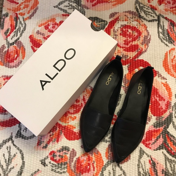 Aldo Shoes - Black Leather Pointed Toe Flats